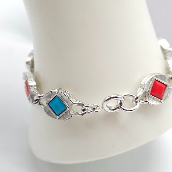 1967 Sarah Coventry Harlequin Reversible Bracelet Sea Life Colorful Geometric - Picture 7 of 9